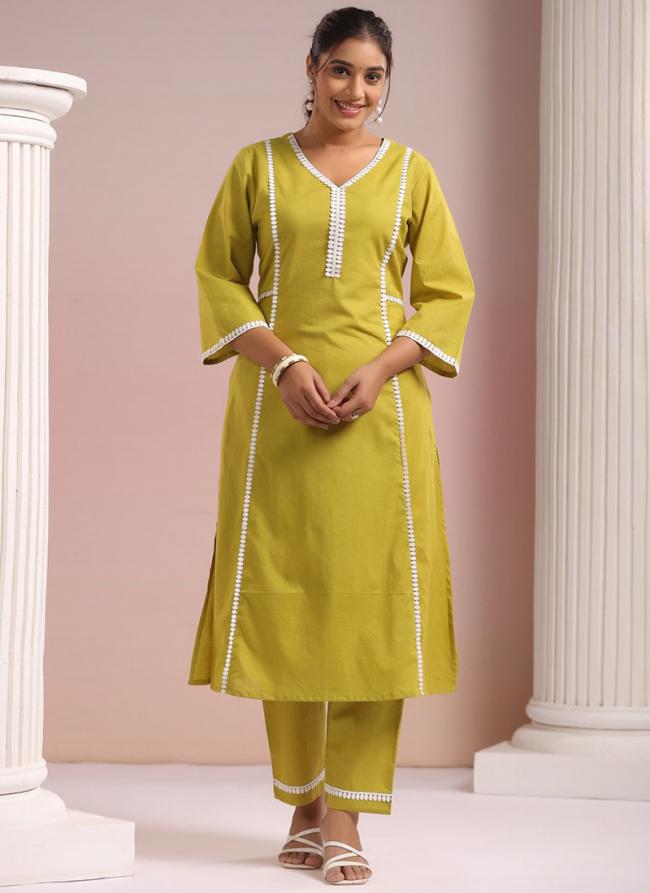 Rayon Cotton Yellow Casual Wear Embroidery Work Readymade Cord Set